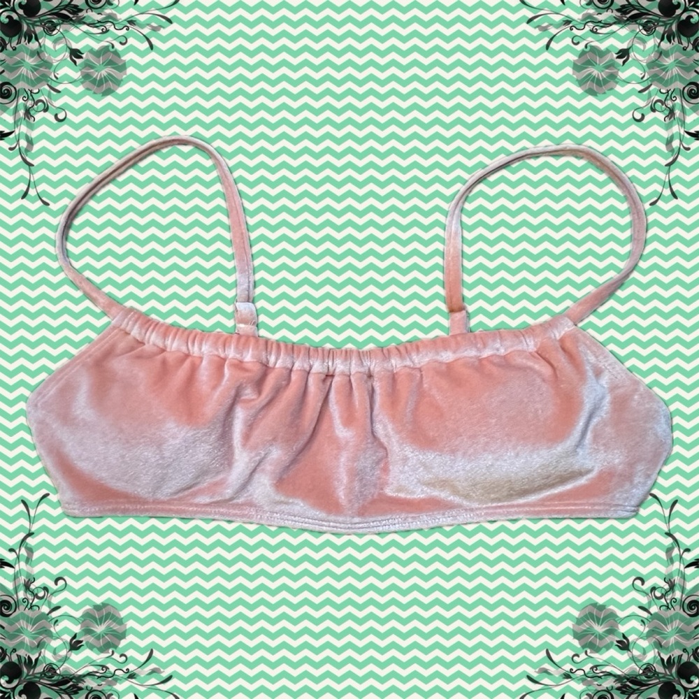 Pink Velvet Spaghetti Strap Bralette Bikini Top